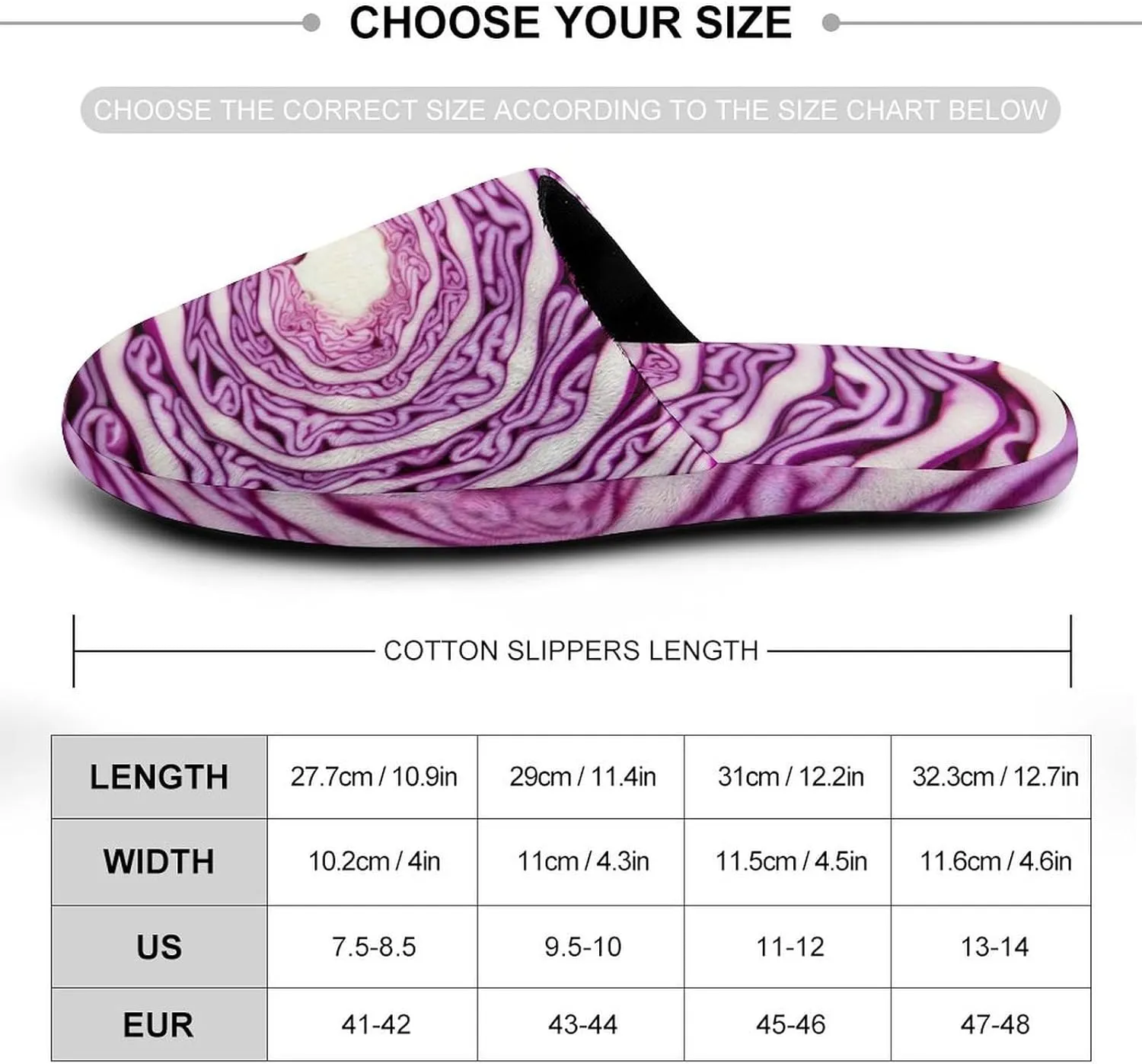 Purple Cabbage Pattern Men's Slipper Non Slip Comfortable Winter Warm Home House Shoes