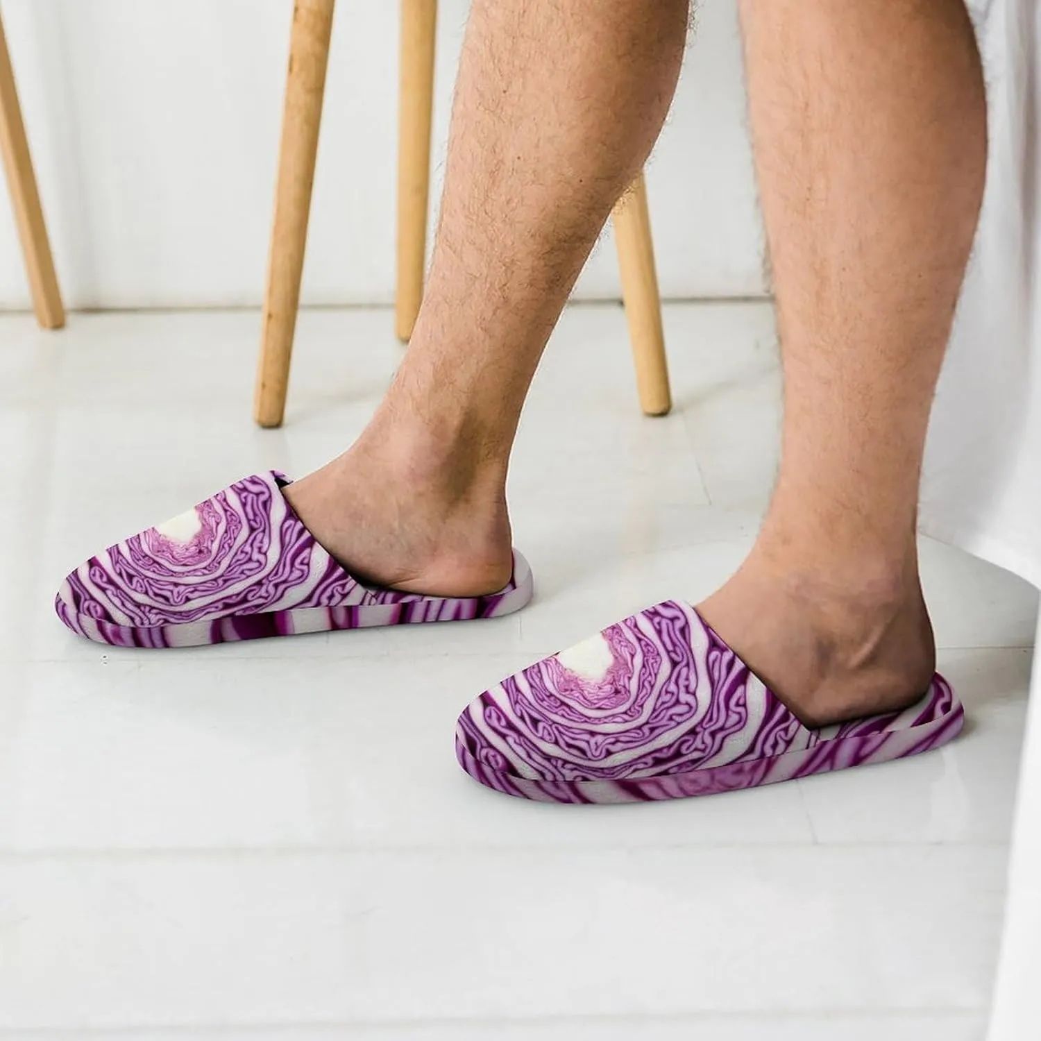 Purple Cabbage Pattern Men's Slipper Non Slip Comfortable Winter Warm Home House Shoes