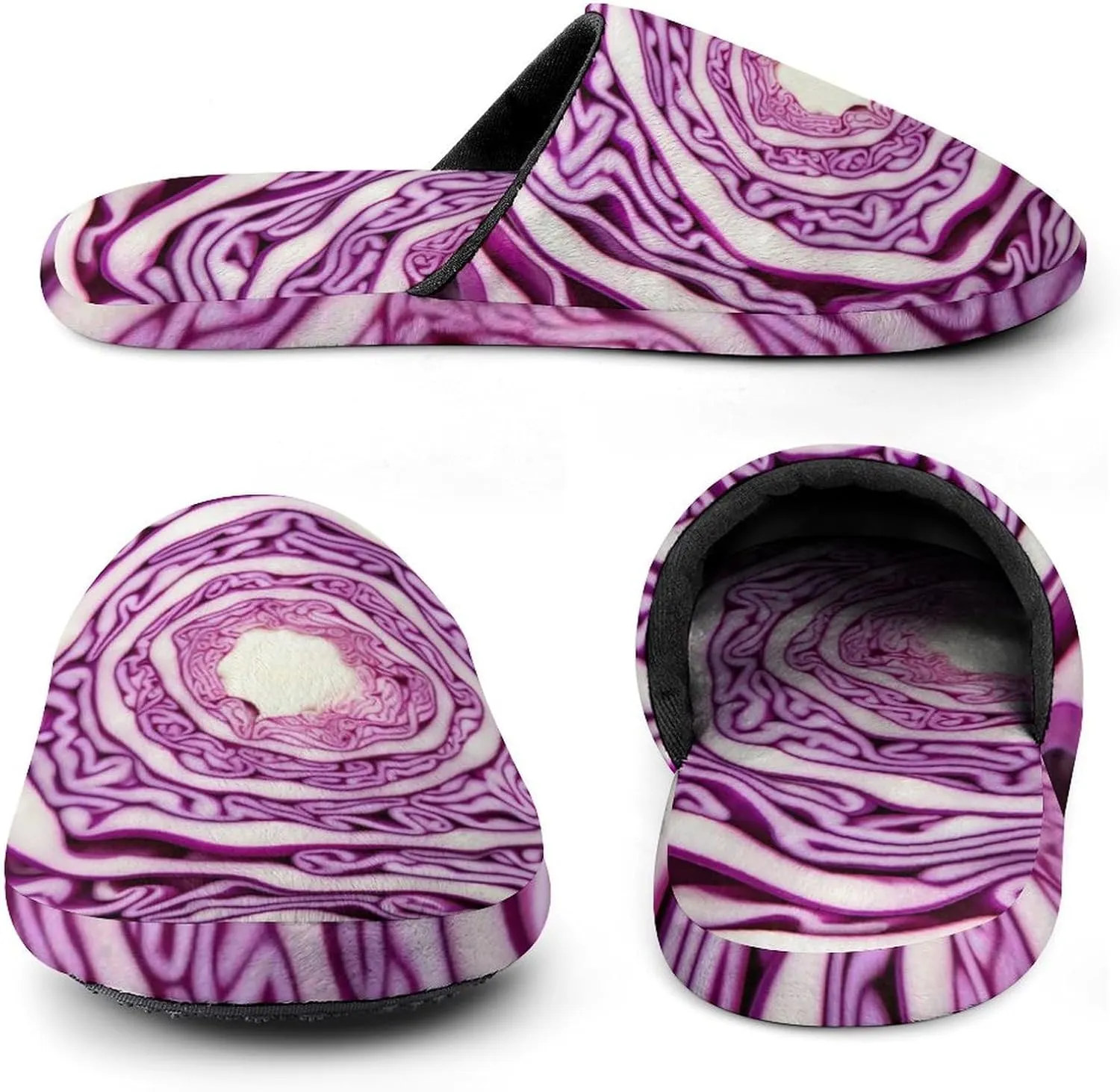 Purple Cabbage Pattern Men's Slipper Non Slip Comfortable Winter Warm Home House Shoes