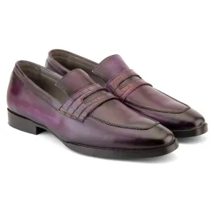 Purple Handpainted Patina Penny Loafer with Croco Saddle