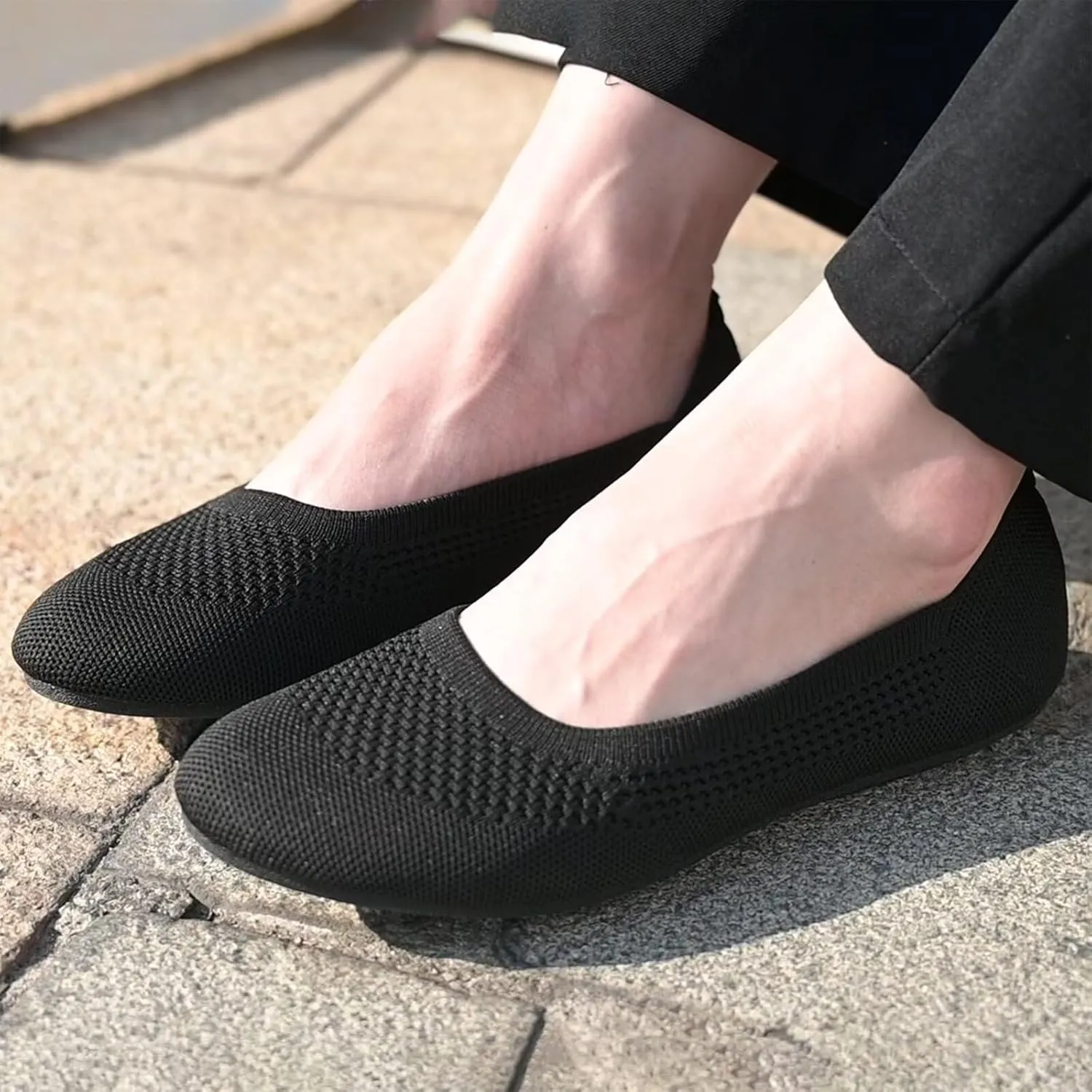Puxowe Women’s Ballet Flat Shoes Round Toe Knit Slip On Ballerina Walking Flats Dress Shoes for Women