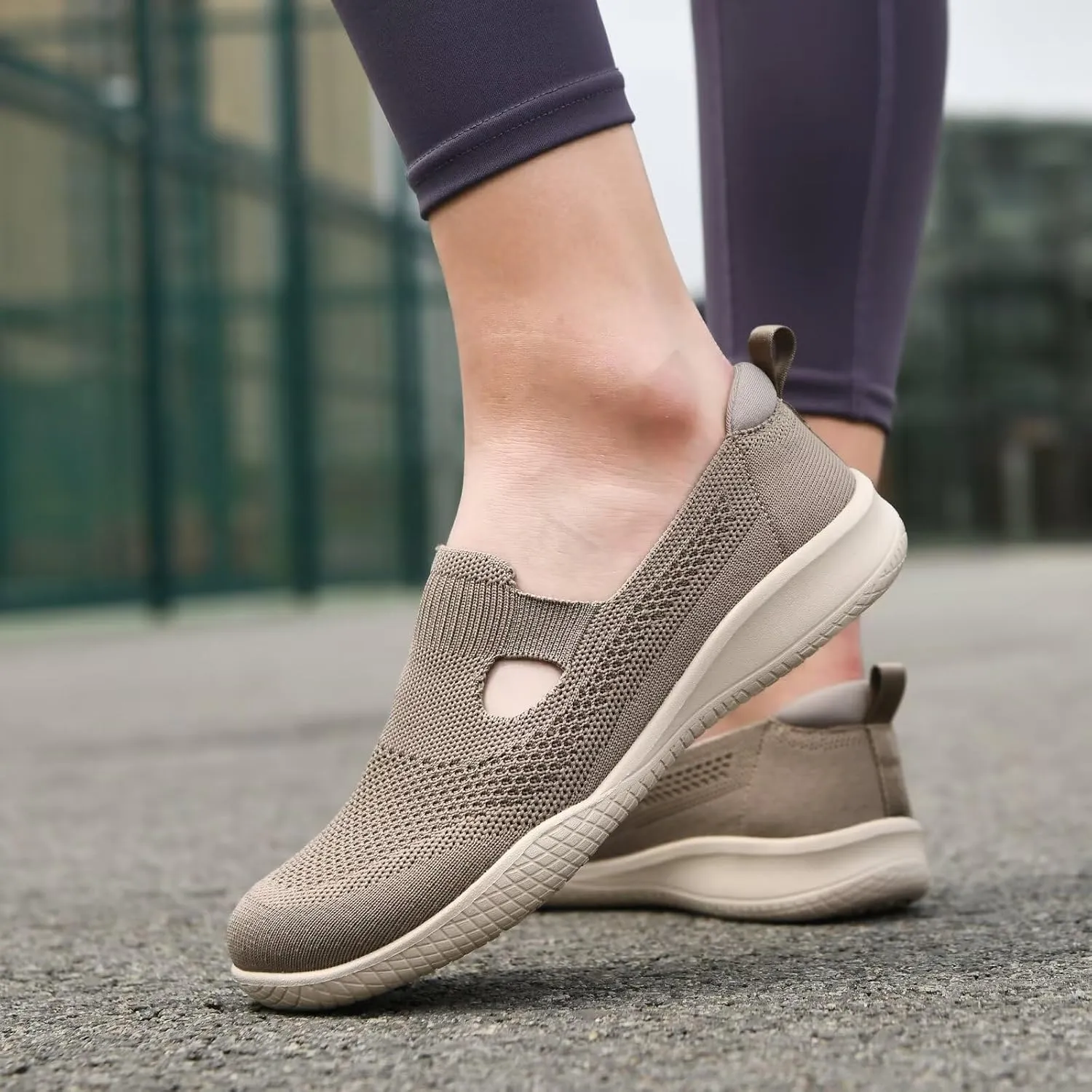 Puxowe Women's Slip on Walking Shoes-Lightweight Knit Loafer Sneaker