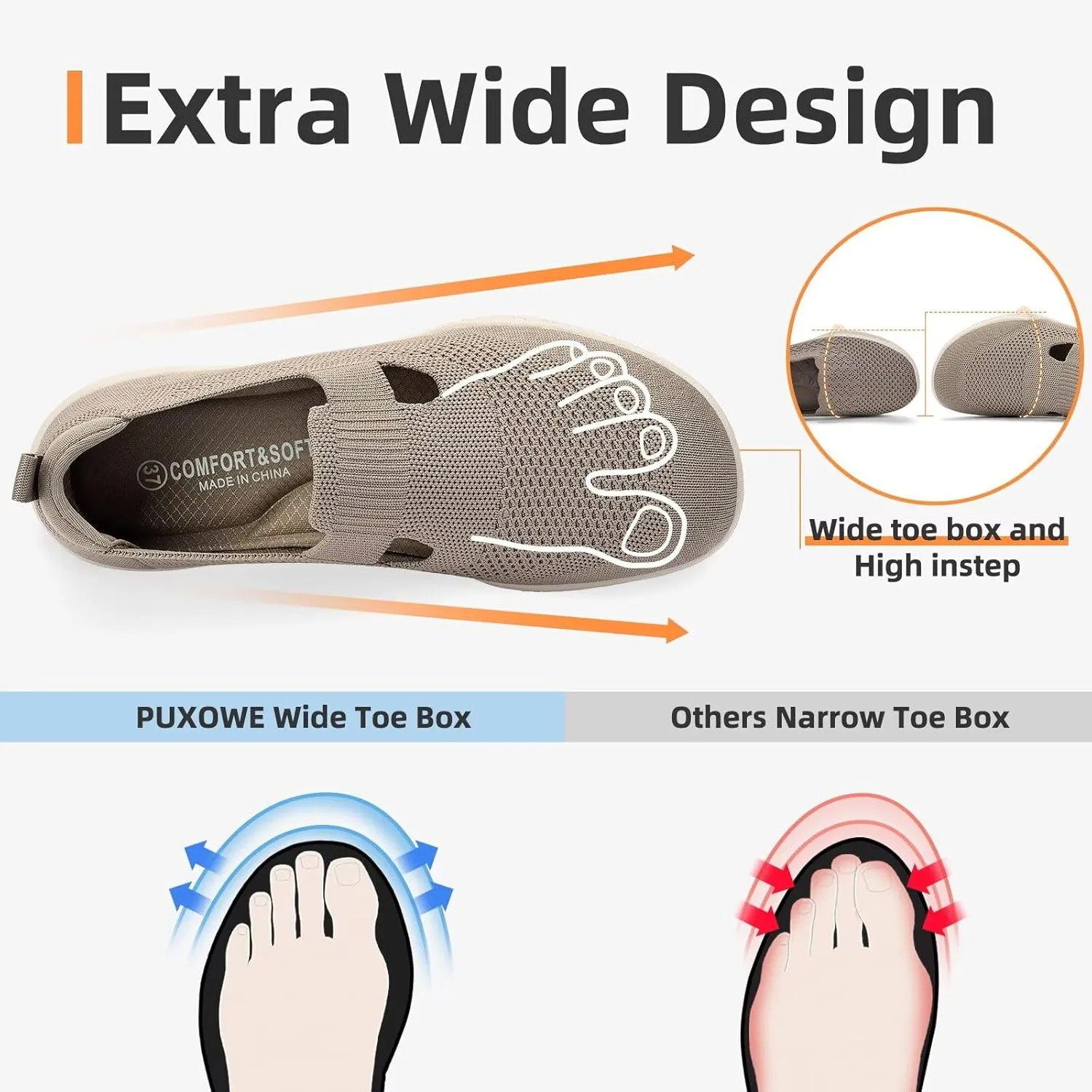 Puxowe Women's Slip on Walking Shoes-Lightweight Knit Loafer Sneaker