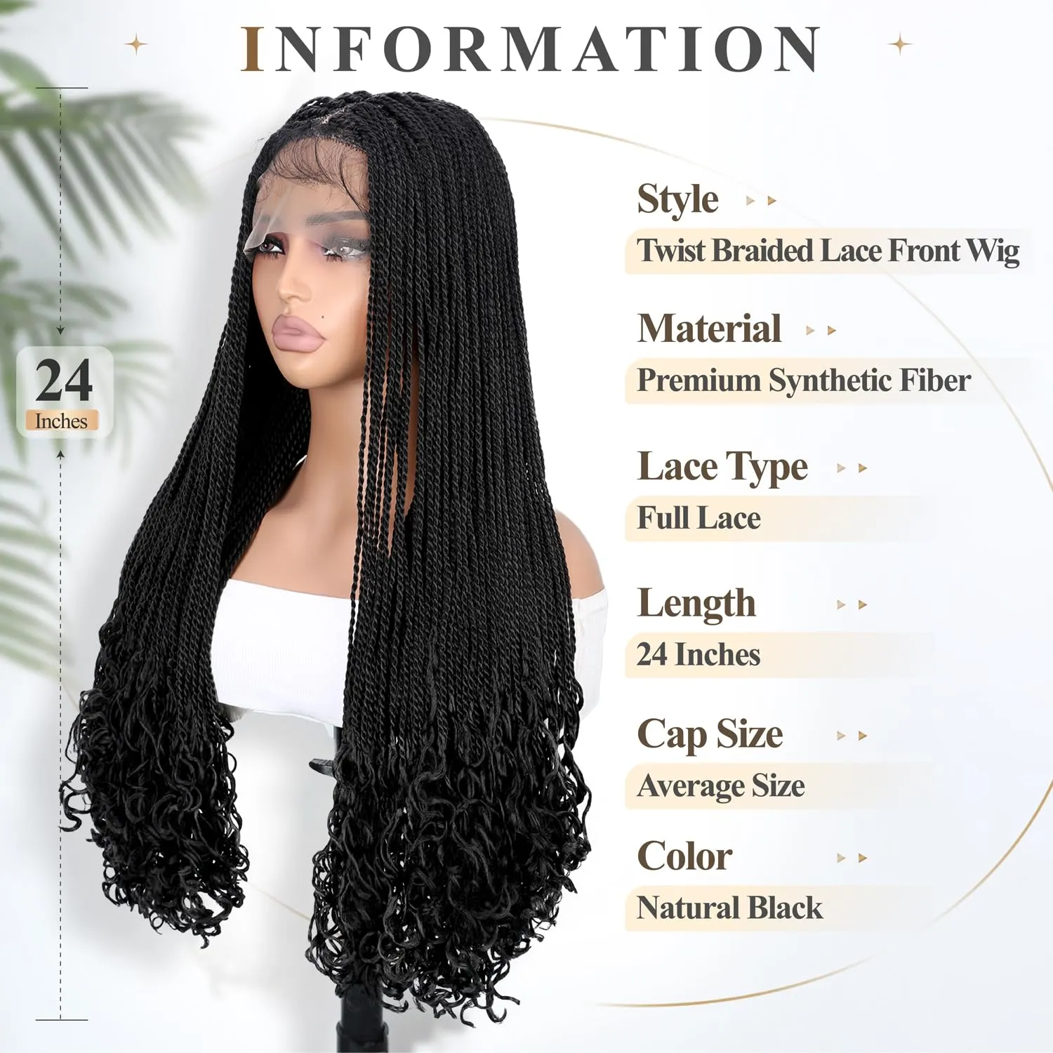 Quick Wig Lace Front Braided Wig with Baby Hair 13X5 Lace Front Braids Wig for Black Women Goddess Twist Braid Wigs 24 Inch Synthetic Double Lace Frontal Braids Wig 1B