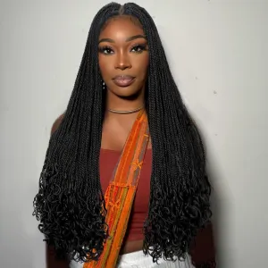 Quick Wig Lace Front Braided Wig with Baby Hair 13X5 Lace Front Braids Wig for Black Women Goddess Twist Braid Wigs 24 Inch Synthetic Double Lace Frontal Braids Wig 1B
