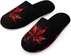 Red Leaf Weed Leaf Men's Cotton Slippers Warm House Shoes Non-Slip Bedroom Slippers for Indoor Outdoor
