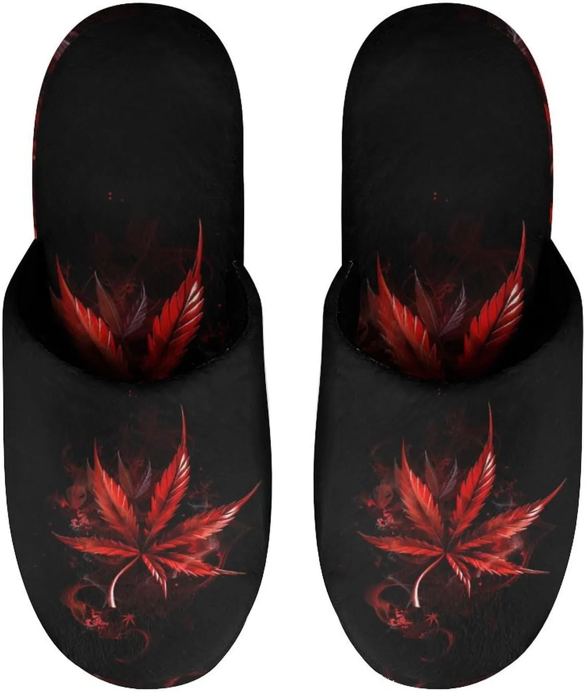 Red Leaf Weed Leaf Men's Cotton Slippers Warm House Shoes Non-Slip Bedroom Slippers for Indoor Outdoor