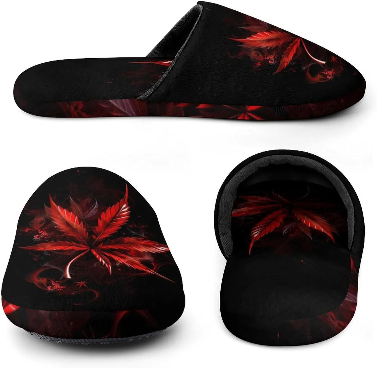 Red Leaf Weed Leaf Men's Cotton Slippers Warm House Shoes Non-Slip Bedroom Slippers for Indoor Outdoor