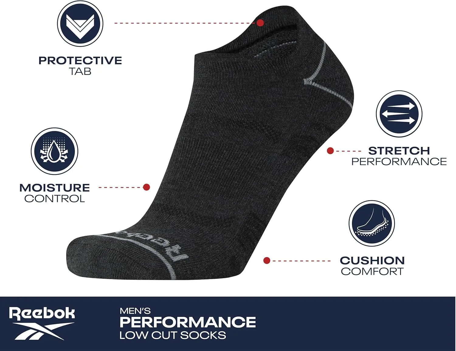 Reebok Men's Low Cut Socks - 10 Pack Stretch Performance Basic No Show Socks - Flat Athletic Socks for Men (Shoe Size 6-12.5)
