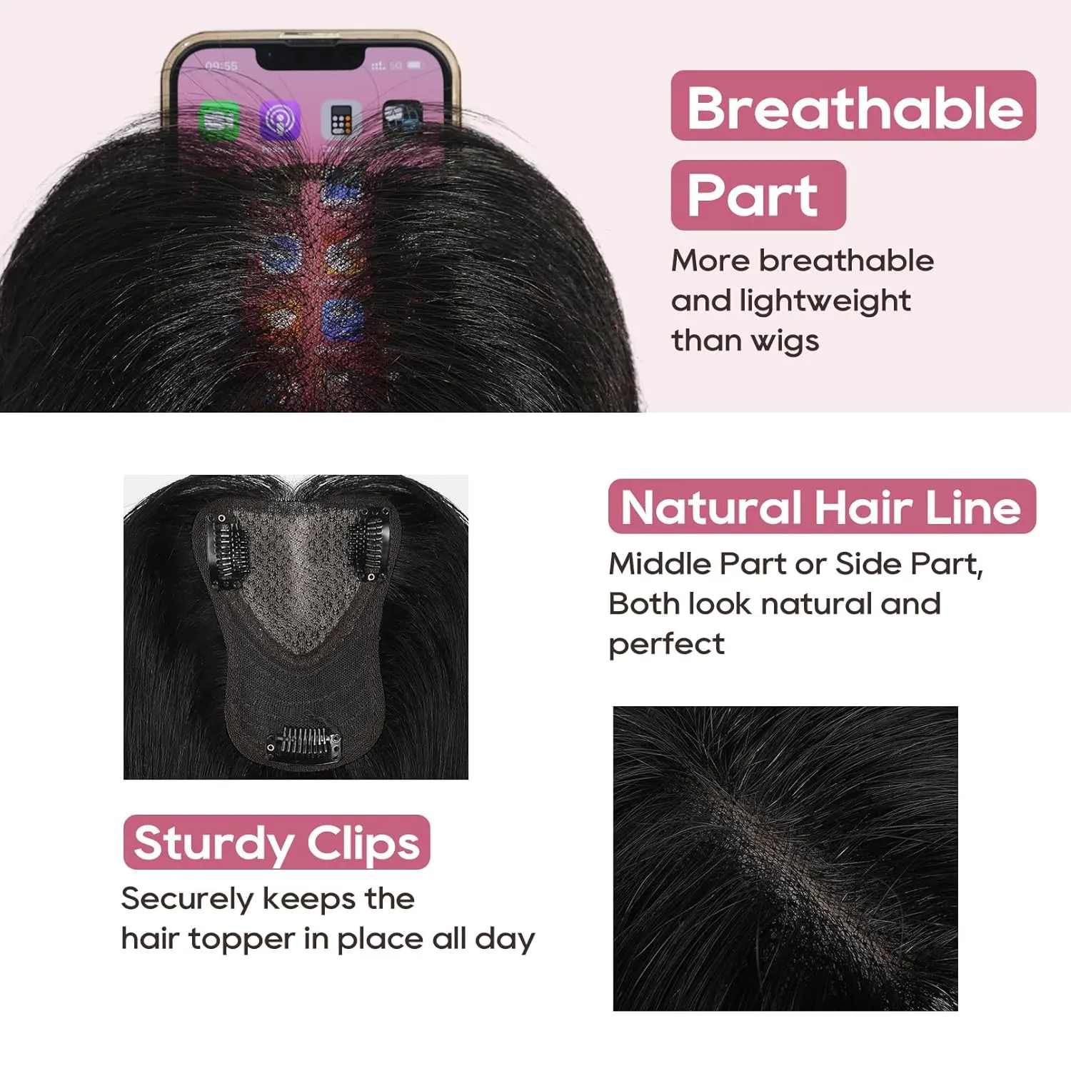 REECHO Real Human Hair Topper, 10 inch Women Hair Toppers for Thinning Hair, 100 Percent Human Hair Large Coverage Natural Hairpiece Wiglet, Standard Base 3.5"x2", Medium Brown