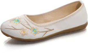Retro Women's Soft Linen Shoes, Traditional Chinese Fashion Flat Heel Casual Footwear, Slip on Breathable Embroider Flat Shoes,7,A