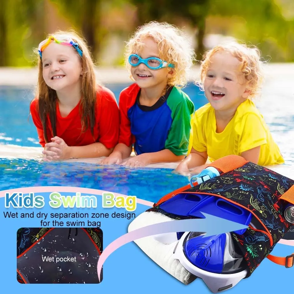 RHCPFOVR Dinosaur Drawstring Backpack for Kids - Drawstring Bags for Girls Swim Bag for Beach Swimming Pool Lightweight Draw String Bags Waterproof Sports Gym Bag With Two Water Bottle Holder