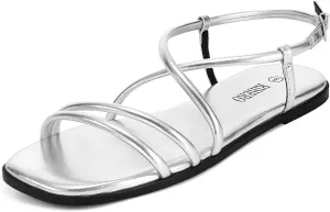 Rihero Women's Strappy Flat Sandals Summer Lace Up Open Toe Comfortable Slip-On Ankle Strap Sandals