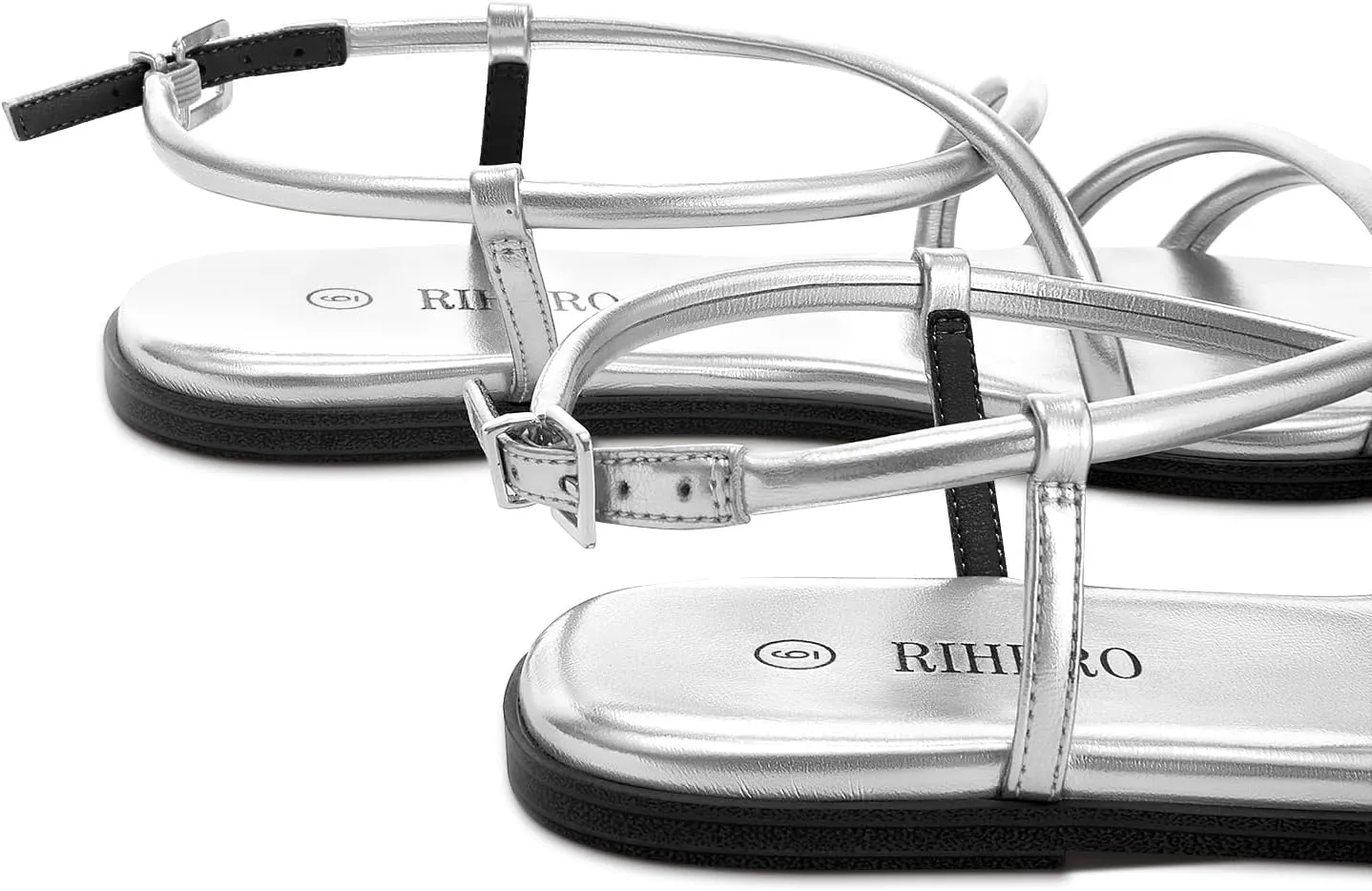Rihero Women's Strappy Flat Sandals Summer Lace Up Open Toe Comfortable Slip-On Ankle Strap Sandals