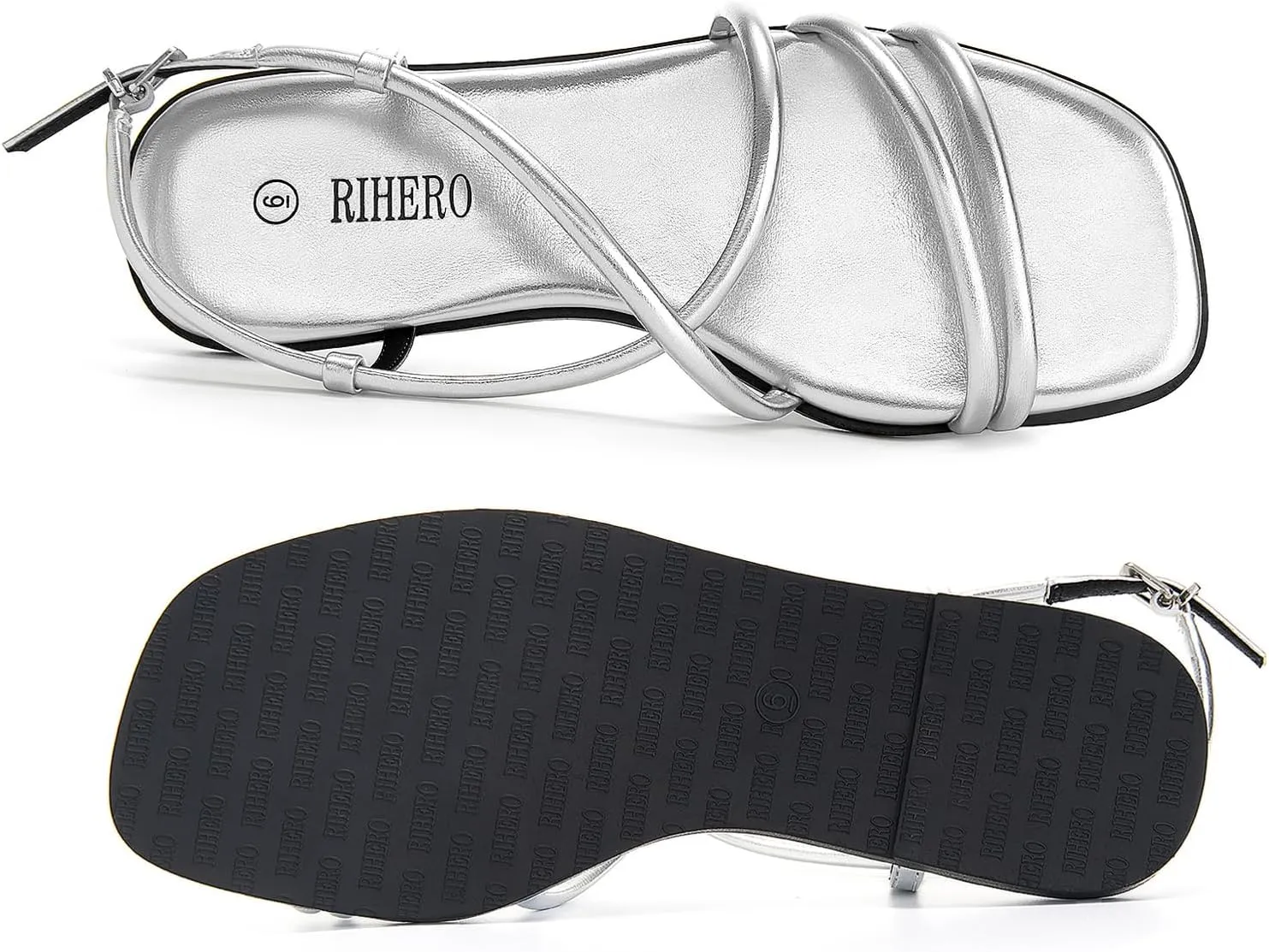 Rihero Women's Strappy Flat Sandals Summer Lace Up Open Toe Comfortable Slip-On Ankle Strap Sandals