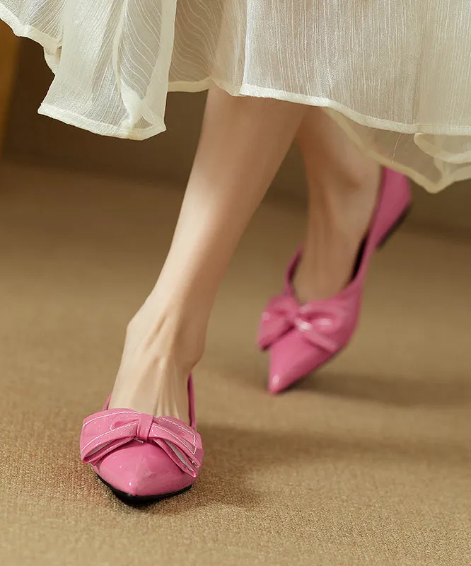 Rose Flat Shoes Pointed Toe Faux Leather Fitted Splicing Bow