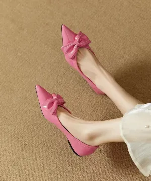 Rose Flat Shoes Pointed Toe Faux Leather Fitted Splicing Bow