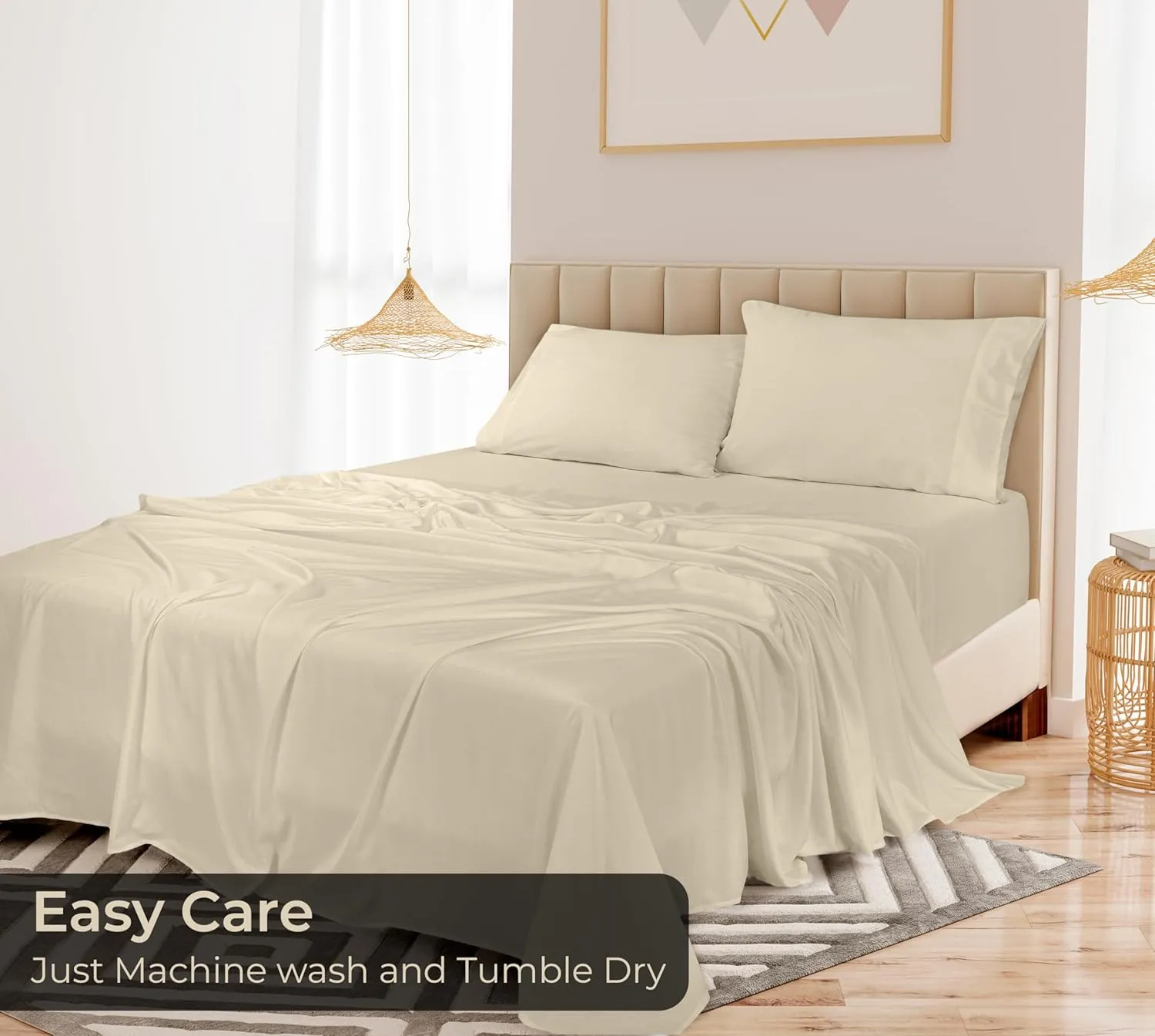 Royale Linens Bamboo Viscose Twin Flat Sheets Only - Cooling Sheets - Organic Viscose Derived from Bamboo - Twin Size Flat Sheet Only - Top Sheet - Breathable & Silky Bedding (Sand)