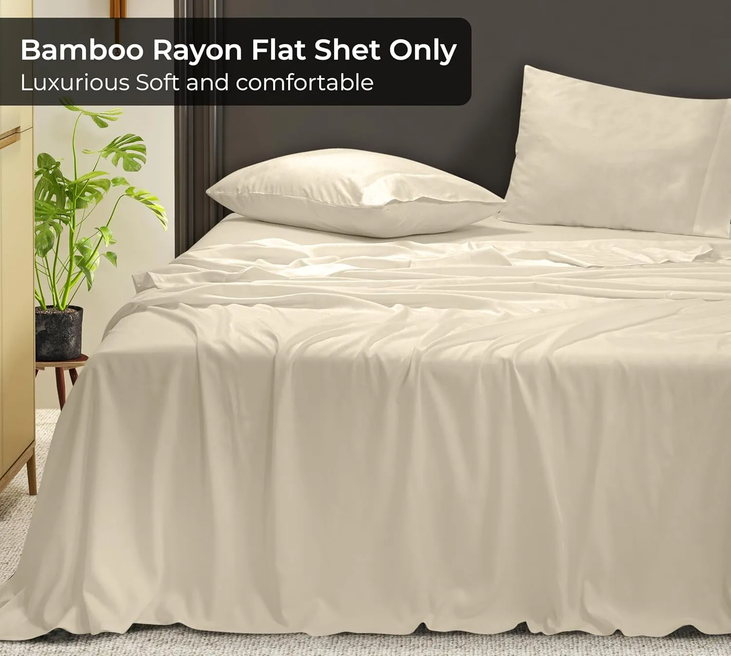 Royale Linens Bamboo Viscose Twin Flat Sheets Only - Cooling Sheets - Organic Viscose Derived from Bamboo - Twin Size Flat Sheet Only - Top Sheet - Breathable & Silky Bedding (Sand)
