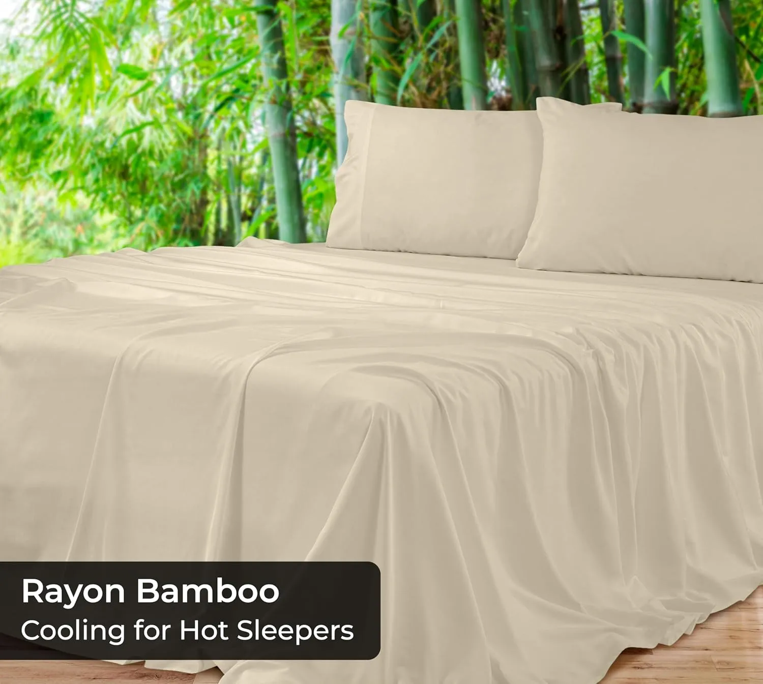 Royale Linens Bamboo Viscose Twin Flat Sheets Only - Cooling Sheets - Organic Viscose Derived from Bamboo - Twin Size Flat Sheet Only - Top Sheet - Breathable & Silky Bedding (Sand)