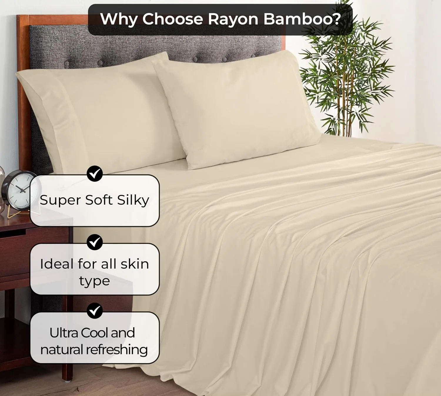 Royale Linens Bamboo Viscose Twin Flat Sheets Only - Cooling Sheets - Organic Viscose Derived from Bamboo - Twin Size Flat Sheet Only - Top Sheet - Breathable & Silky Bedding (Sand)