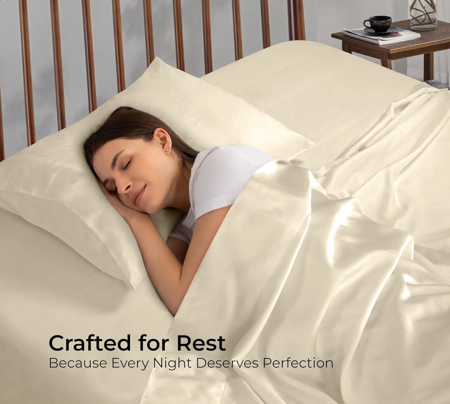 Royale Linens Bamboo Viscose Twin Flat Sheets Only - Cooling Sheets - Organic Viscose Derived from Bamboo - Twin Size Flat Sheet Only - Top Sheet - Breathable & Silky Bedding (Sand)