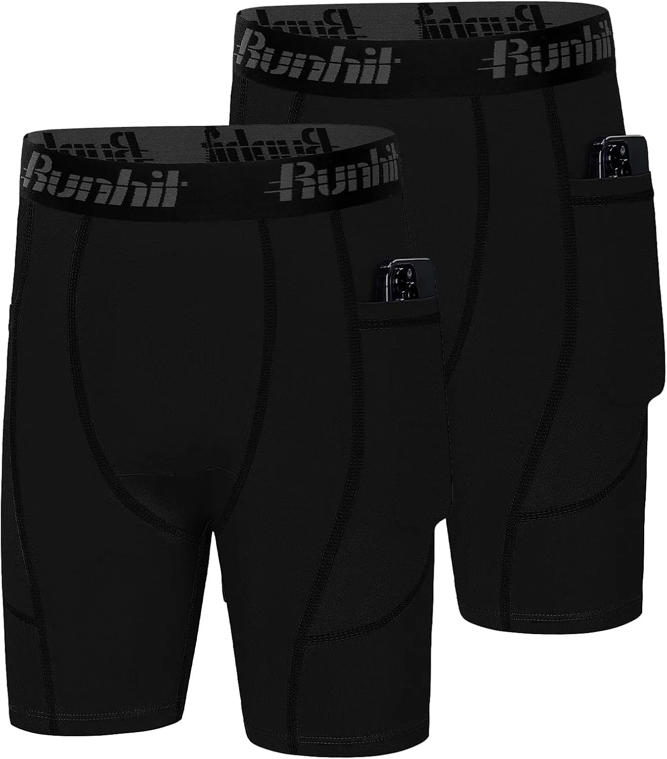Runhit Youth Boys' Compression Shorts,Boys Performance Athletic Base Layers Underwear Sports Shorts Side Pocket