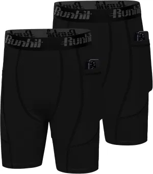 Runhit Youth Boys' Compression Shorts,Boys Performance Athletic Base Layers Underwear Sports Shorts Side Pocket