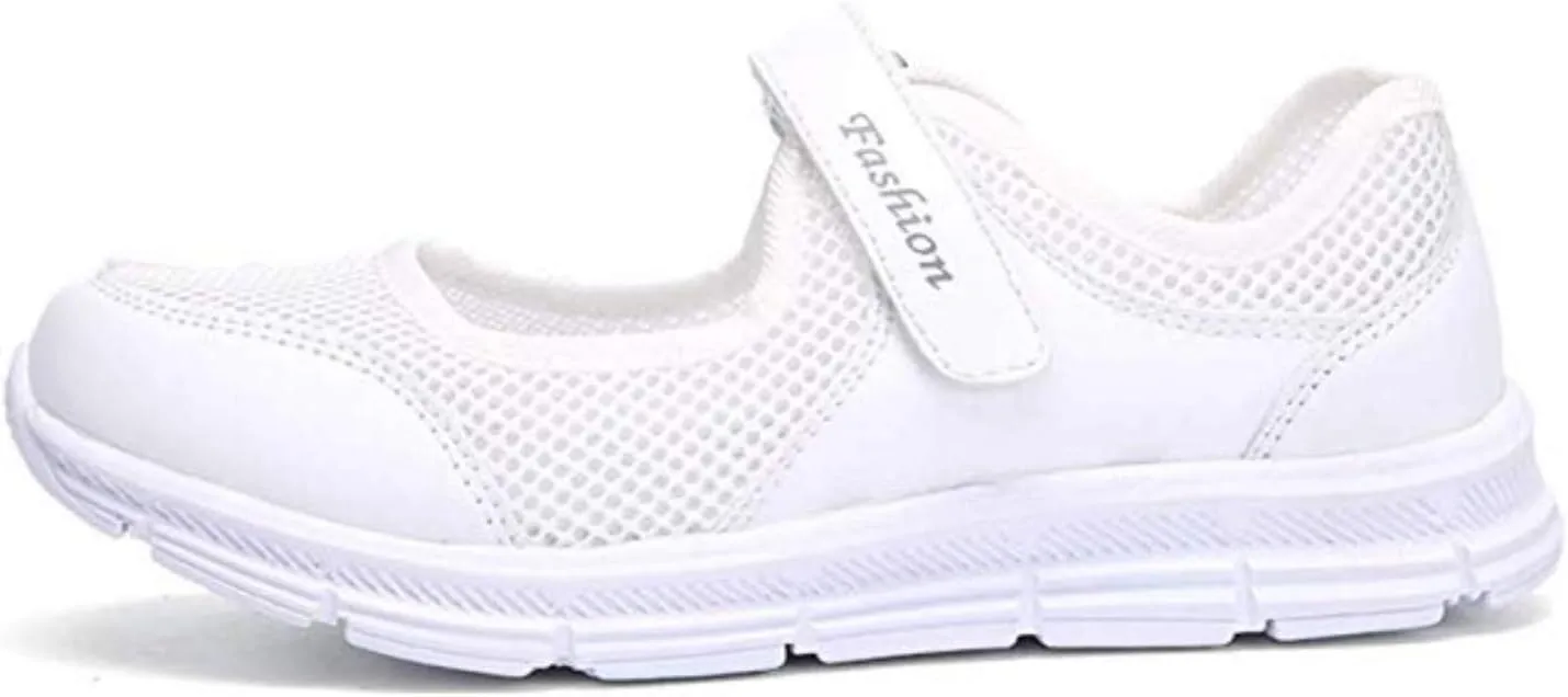 SAGUARO Women's Breathable Walking Shoes Ladies Fashion Mary Jane Sneakers Adjustable Working Nurse Shoes Lightweight Flats Roll I