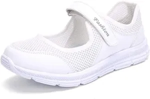 SAGUARO Women's Breathable Walking Shoes Ladies Fashion Mary Jane Sneakers Adjustable Working Nurse Shoes Lightweight Flats Roll I