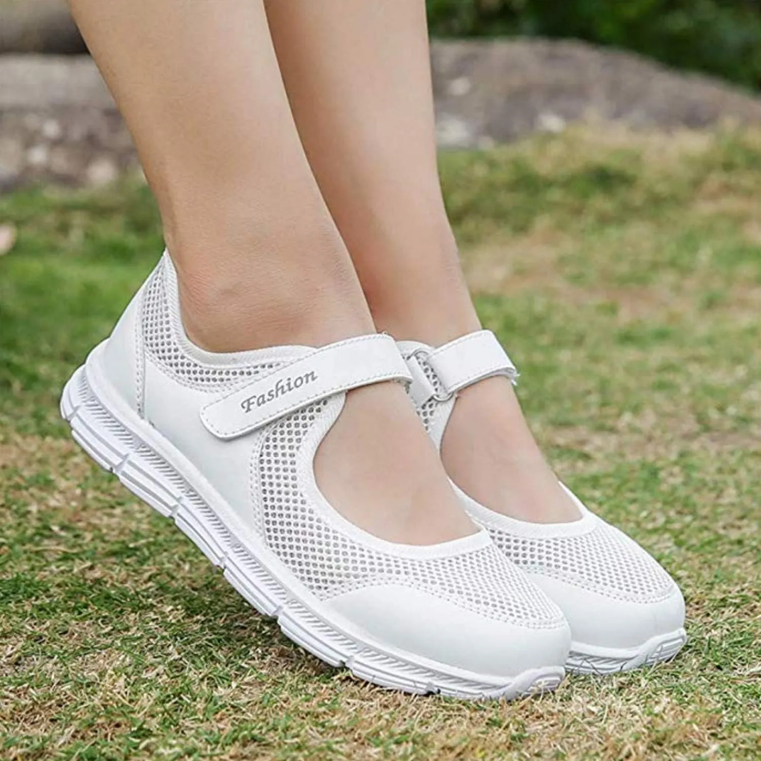 SAGUARO Women's Breathable Walking Shoes Ladies Fashion Mary Jane Sneakers Adjustable Working Nurse Shoes Lightweight Flats Roll I