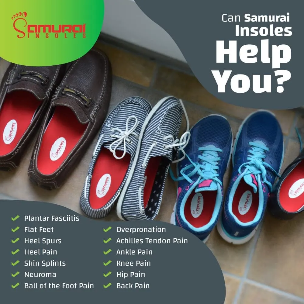 Samurai Insoles The Original Arch Support Shoe Insoles - Plantar Fasciitis Relief - Orthotic Lab Made, Podiatrist Designed Shoe Inserts for Men and Women