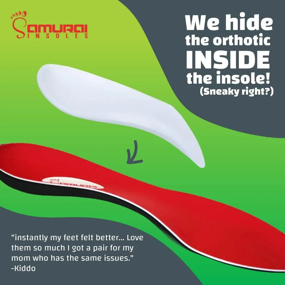 Samurai Insoles The Original Arch Support Shoe Insoles - Plantar Fasciitis Relief - Orthotic Lab Made, Podiatrist Designed Shoe Inserts for Men and Women