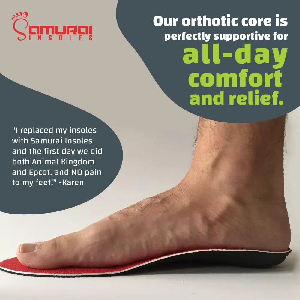 Samurai Insoles The Original Arch Support Shoe Insoles - Plantar Fasciitis Relief - Orthotic Lab Made, Podiatrist Designed Shoe Inserts for Men and Women