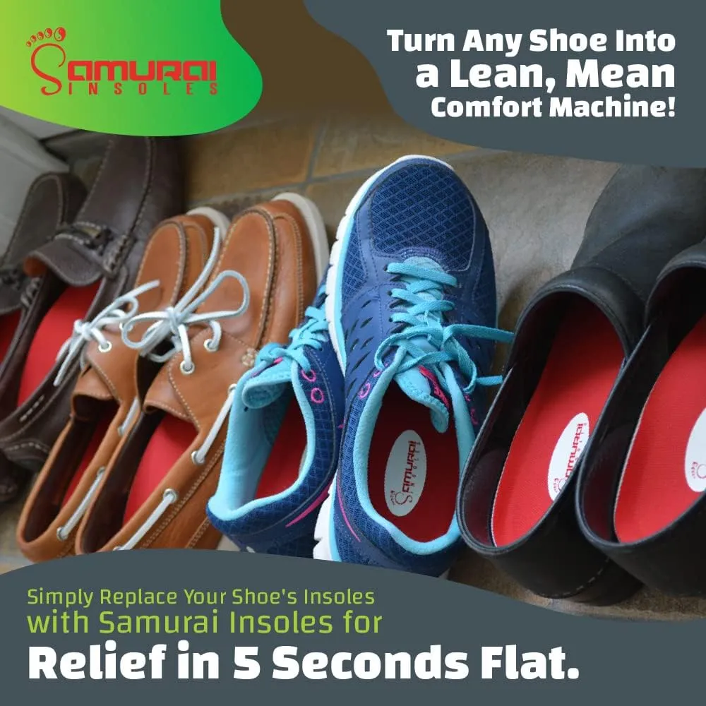 Samurai Insoles The Original Arch Support Shoe Insoles - Plantar Fasciitis Relief - Orthotic Lab Made, Podiatrist Designed Shoe Inserts for Men and Women