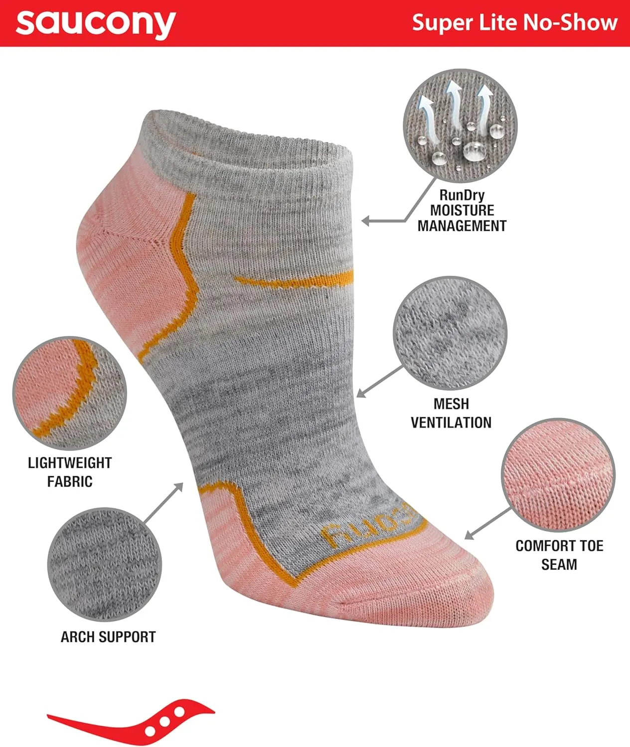 Saucony Women's RunDry Performance Super Lite No-Show Athletic Socks, (8 Pairs)