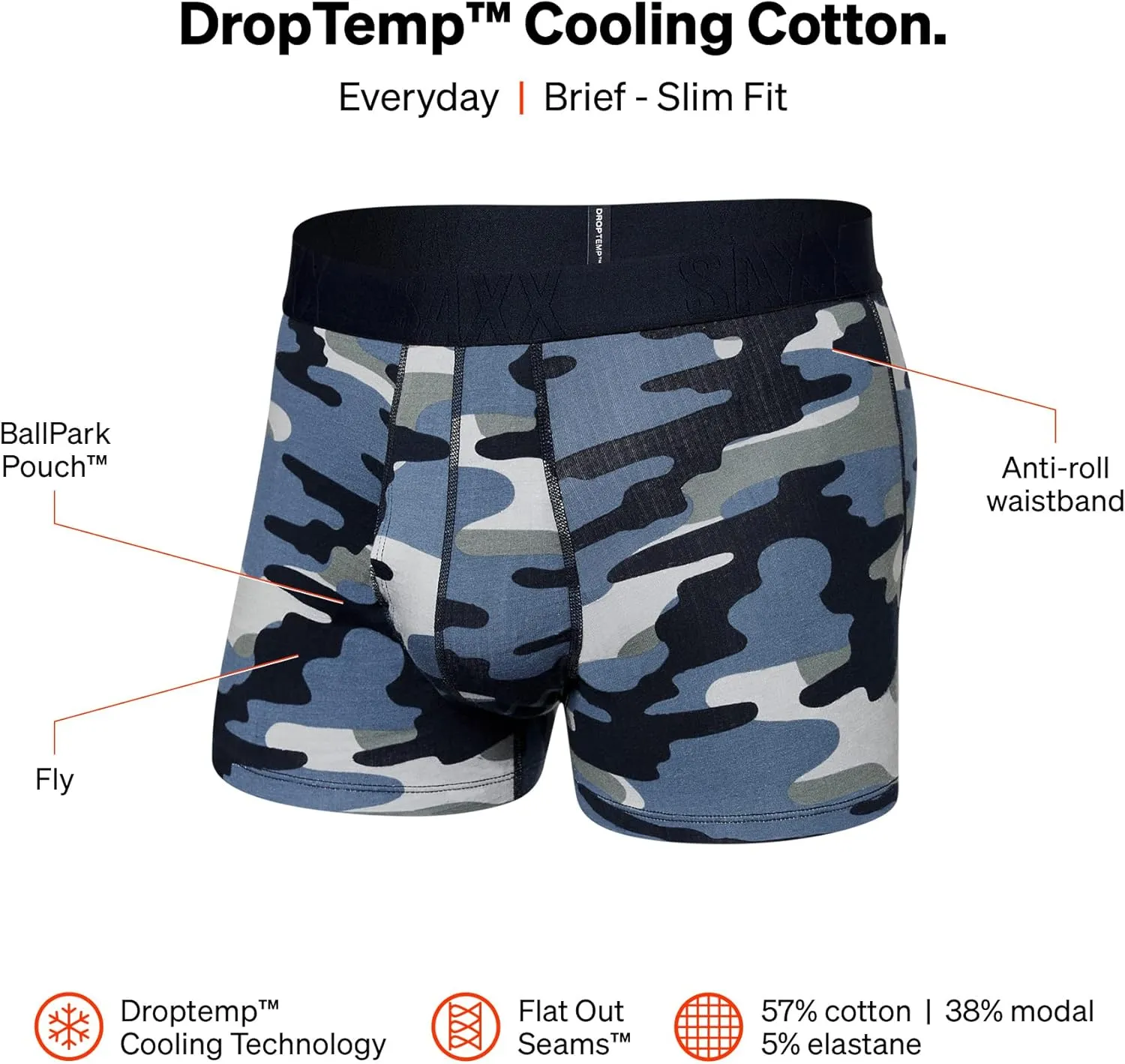 SAXX Underwear Co. Men's Underwear with Pouch Droptemp Cooling Cotton Trunk Fly
