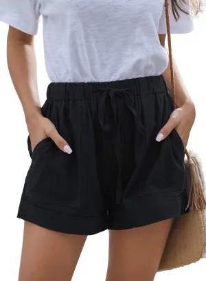 SESERAGI Womens Cotton Linen Shorts Soft Elastic Waist Summer Casual Short Pants