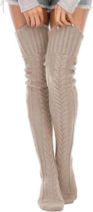 SherryDC Women's Cable Knit Thigh High Socks Winter Boot Stockings Extra Long Over Knee High Leg Warmers