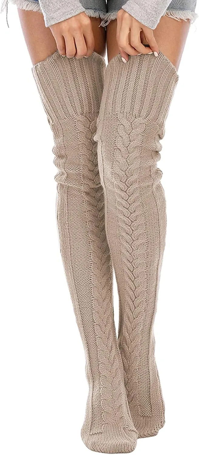 SherryDC Women's Cable Knit Thigh High Socks Winter Boot Stockings Extra Long Over Knee High Leg Warmers
