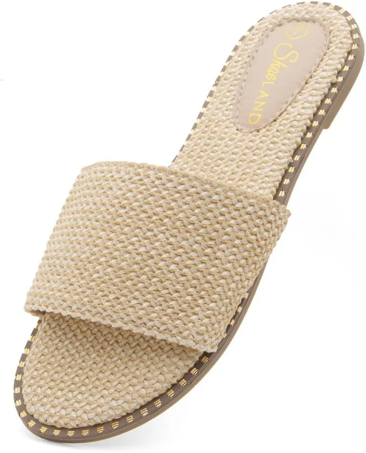 Shoe Land Women’s Flat Sandals 2025 – Comfortable Slide Sandals with Cushioned Footbed | Dressy Open Toe Summer Sandals for Beach, Travel & Everyday