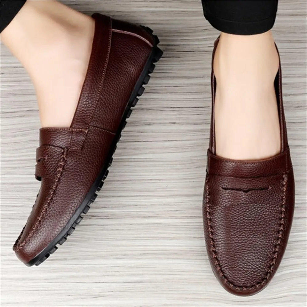 Shoes Soft Loafers for Men Leather Flexible Comfortable Slip Resistant Casual Prom Slip-on