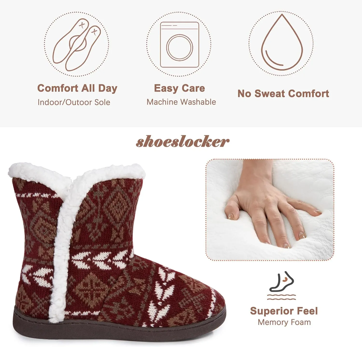 shoeslocker Womens Slipper Booties Warm Knitted Ankle Fuzzy Slippers for Women House Shoes