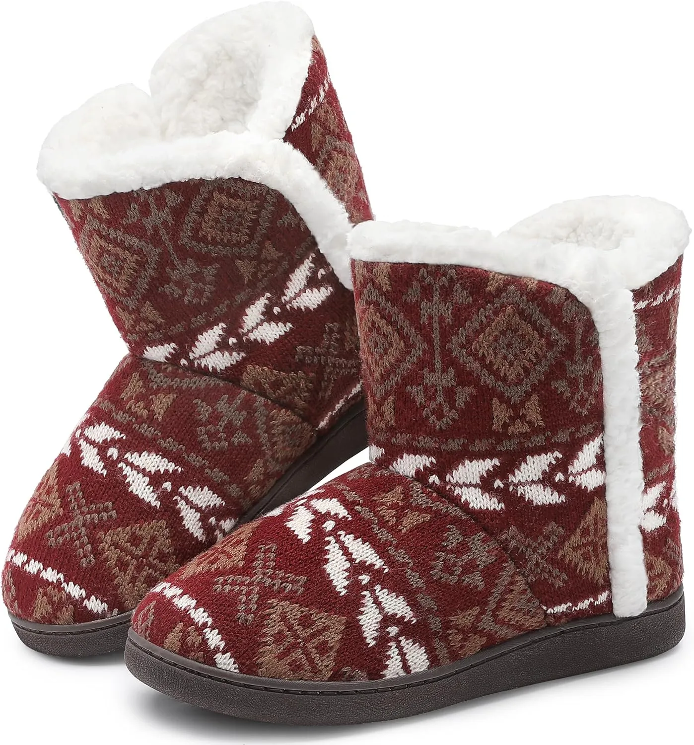 shoeslocker Womens Slipper Booties Warm Knitted Ankle Fuzzy Slippers for Women House Shoes