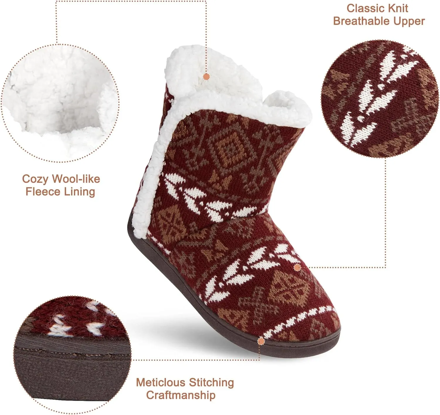 shoeslocker Womens Slipper Booties Warm Knitted Ankle Fuzzy Slippers for Women House Shoes