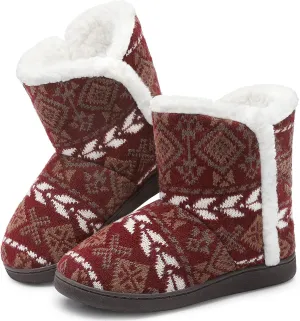 shoeslocker Womens Slipper Booties Warm Knitted Ankle Fuzzy Slippers for Women House Shoes