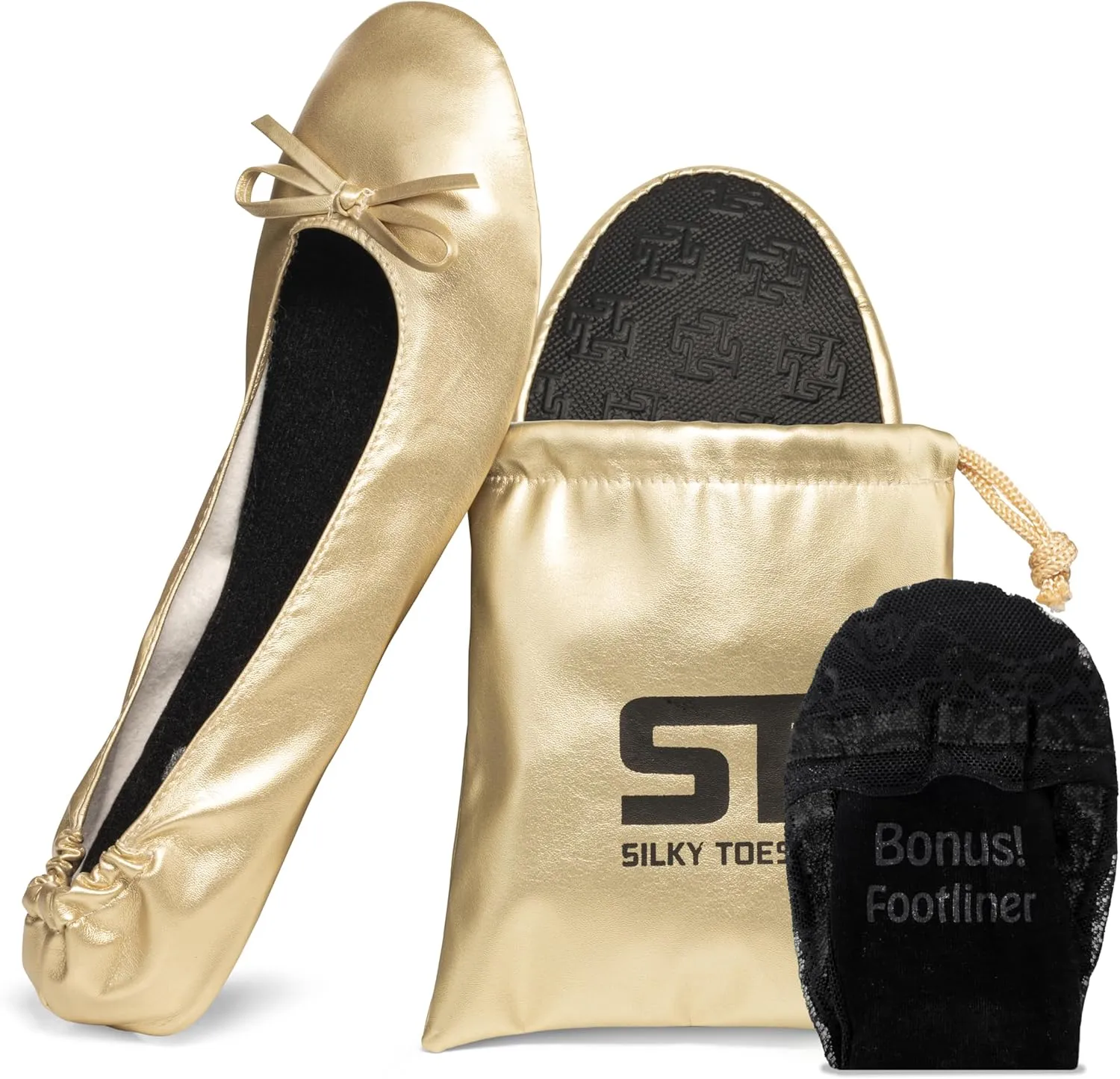 Silky Toes Foldable Flats for Women Purse Ballet Shoes Ballerina Slippers