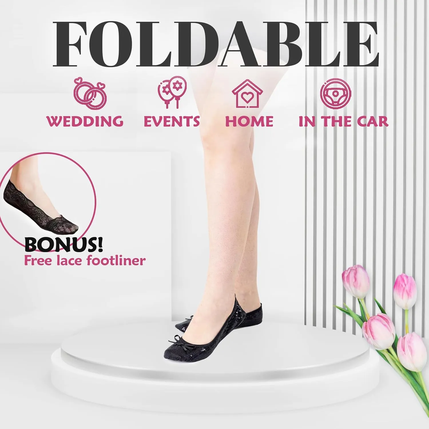Silky Toes Foldable Flats for Women Purse Ballet Shoes Ballerina Slippers