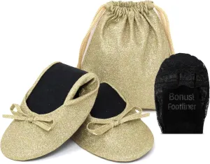 Silky Toes Women's Glitter Foldable Ballet Flat Roll Up Slipper Shoes