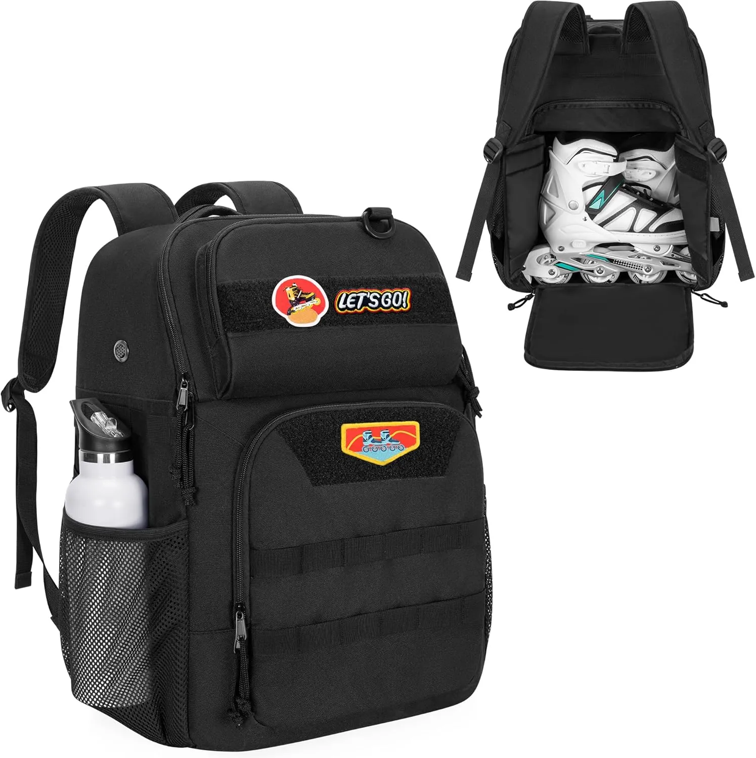 Skate Bag Fits Shoes Up to Us Mens 13, Roller Skate Backpack with Multi Accessory Pockets, Inline Skate Bag for Men And Women, Black